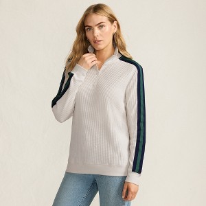 Lands' End Women's Long Sleeve Waffle Quarter Zip Pullover - 1 of 4