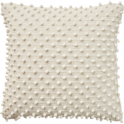 Ivory Embroidered Square Cotton-Polyester Throw Pillow 18"