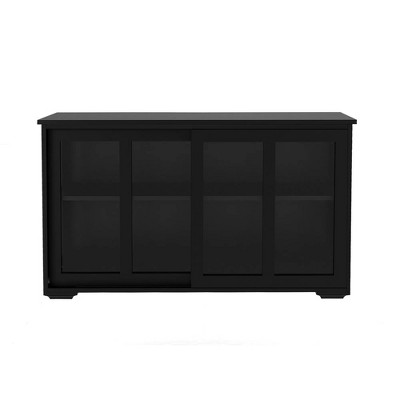 24.6 In. Kitchen Storage Stand Cupboard With Glass Door-Black