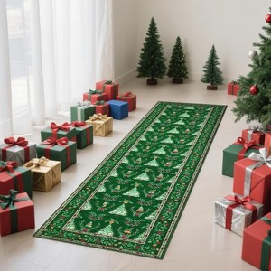 Christmas Runner Rug, Non-Slip Washable Indoor Carpet with Tree and Snowflake Pattern, Stain Resistant Kitchen Floor Mat for Hallway - 1 of 4