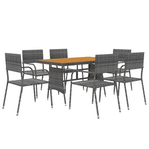vidaXL Patio Furniture Set 9 Piece Table and Chair with Cushions Poly Rattan - Gray 6 - 1 of 4