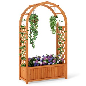 Costway 1/2 PCS Raised Garden Bed Wooden Elevated Planter Box with Lattice Trellis & Ached Roof - 1 of 4