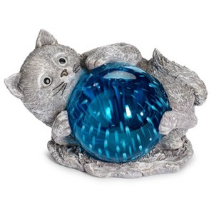 Roman 6" LED Cat Blue Solar Light Resin Outdoor Garden Statues Blue - 1 of 4
