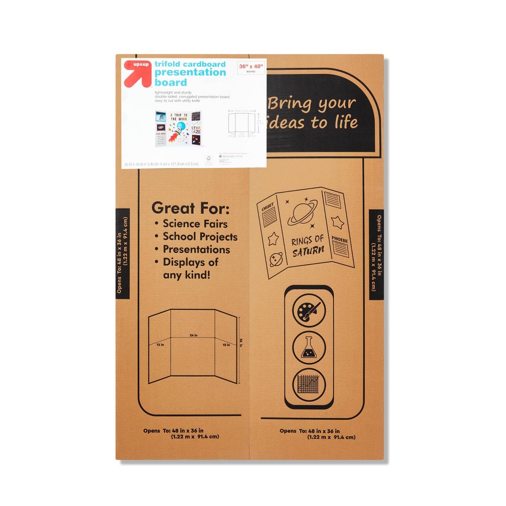 ( Case Pack Of 6)36"x48" Tri-Fold Presentation Corrugated Board White - up&up™: Trifold Poster Display Board, Paperboard, 0.24" Thick