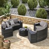Outdoor Patio Furniture 11-Piece Half-Moon Sectional Round Patio Furniture Set Sofa with Tempered Glass Round Coffee Table - 2 of 4