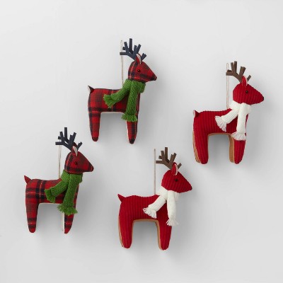 4pk Reindeer Christmas Tree Ornaments Red/Plaid - Wondershop™