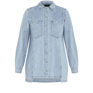 Women's Plus Size Liv Denim Shirt - mid denim | CITY CHIC - 1 of 4