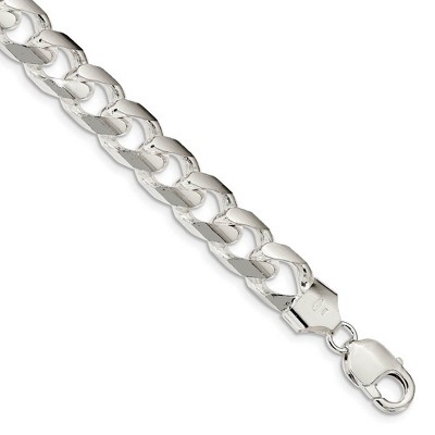 Black Bow Jewelry Men's 11mm, Sterling Silver Solid D/C Domed Curb Chain Bracelet
