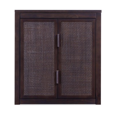 Teamson Home Hatteras Wall Cabinet with 2 Rattan Inlay Doors and Pine Wood Frame