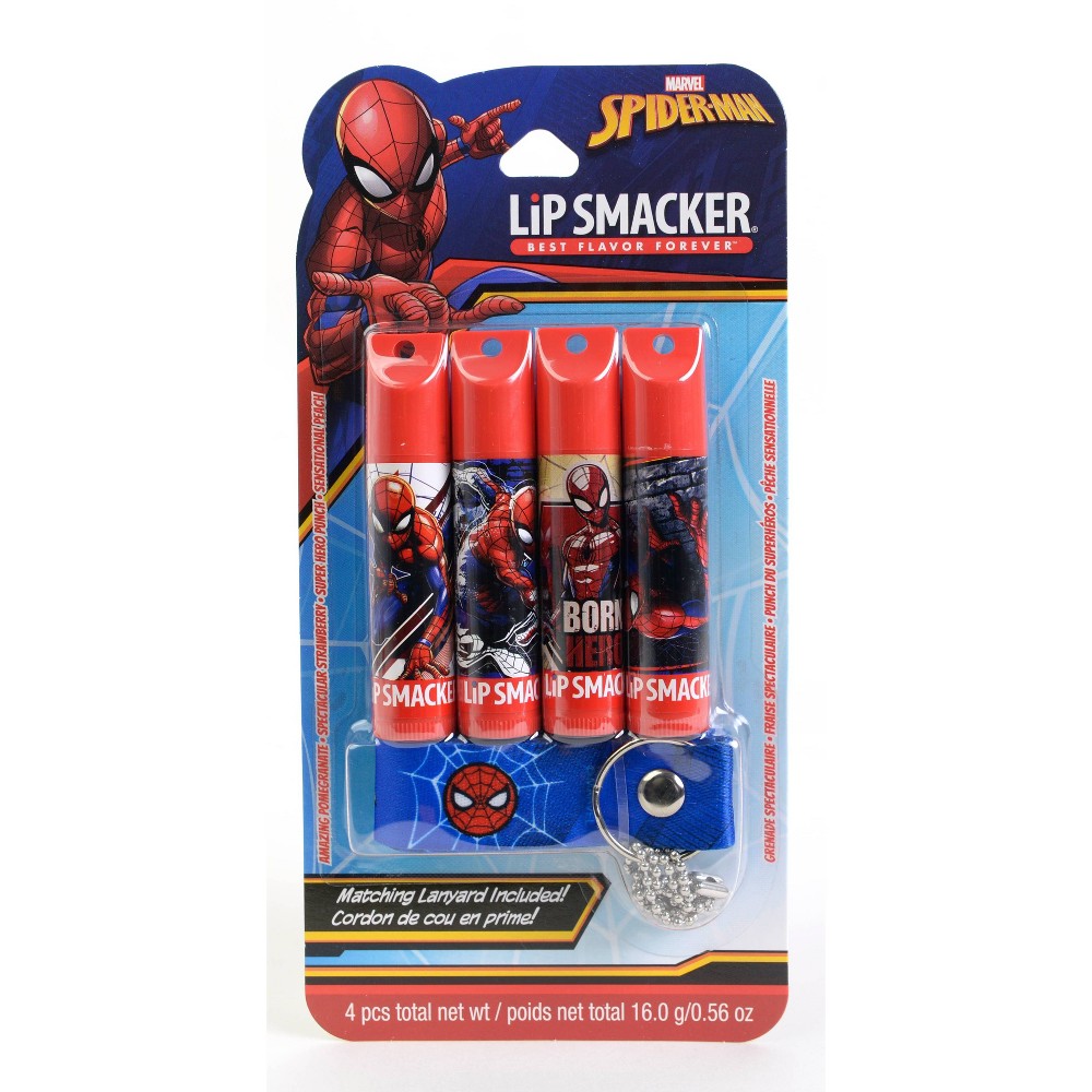 Photos - Lipstick & Lip Gloss Lip Smacker Lip Smackers Spider-Man Lanyard Lip Balm Set - 4ct 