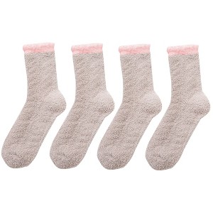 Anna-Kaci 4-Pair Plush Cozy Fuzzy Socks with Contrast Cuffs for Winter Indoor Warmth - 1 of 4