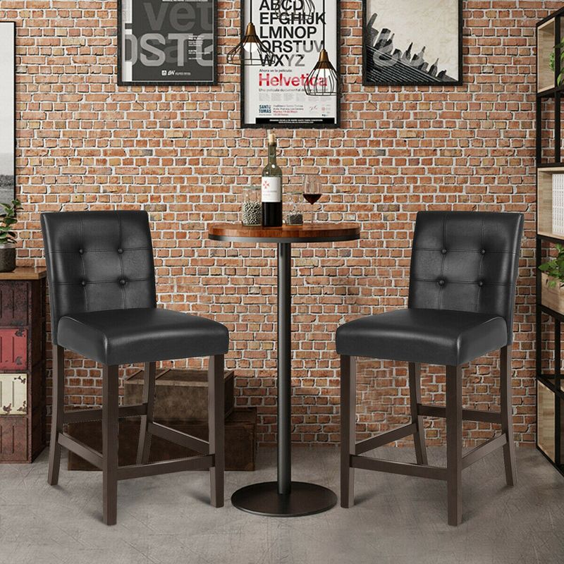 Costway Set of 2 Bar Stools 25inch Counter Height Barstool Pub Chair Rubber Wood Black, 3 of 11