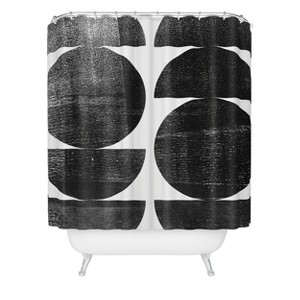 Deny Designs Mid Century Modern Circles Shower Curtain Black/White : Microfiber, Machine Washable, Non-Slip Backing - 1 of 3