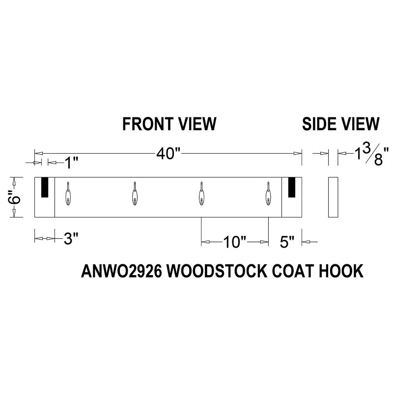 40&#34; Wide Woodstock Acacia Wood with Metal Inset Coat Hook Brushed Driftwood - Alaterre Furniture, 6 of 7