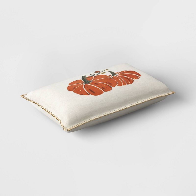 Printed Pumpkin with Blanket Stitch Edge Lumbar Throw Pillow Light Beige - Threshold&#8482;, 4 of 11