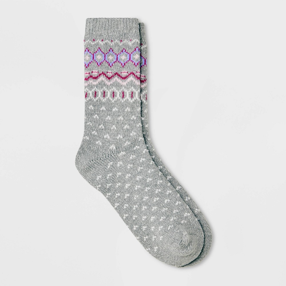 Warm Essentials by Cuddl Duds Women's Fair Isle Border Crew Socks - Gray 4-10