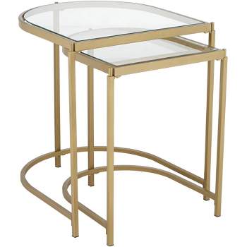 Kensington Hill Ezio Modern Metal Nesting Tables 24" x 20 3/4" Set of 2 Gold Clear Tempered Glass for Living Room Bedroom Bedside Entryway Home Office