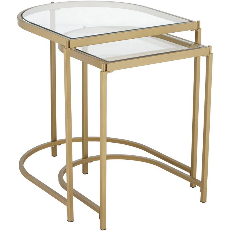 Kensington Hill Ezio Modern Metal Nesting Tables 24" x 20 3/4" Set of 2 Gold Clear Tempered Glass for Living Room Bedroom Bedside Entryway Home Office, 1 of 10
