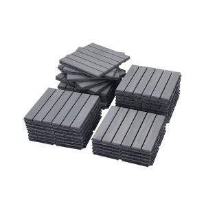 Gulches 20 PCS Interlocking Deck Tiles, 12"x12" Square Striped Pattern, Light Gray Acacia Hardwood Outdoor Flooring for Patio Balcony Pool Side - 1 of 4