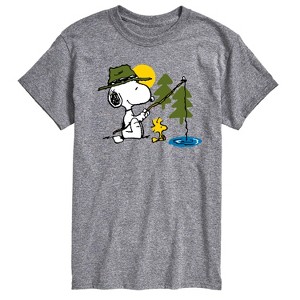 Men's - Peanuts - Snoopy and Woodstock Outdoor Fishing Short Sleeve Graphic T-Shirt - 1 of 4