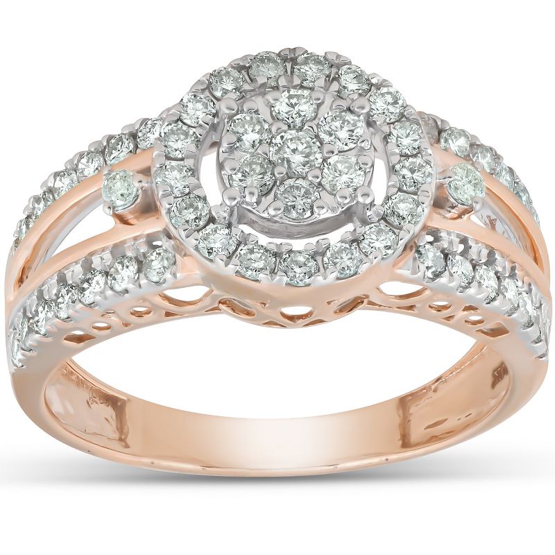 Pompeii3 3/4 Ct Halo Round Diamond Multi Band Engagement Ring 10k Rose Gold, 1 of 5