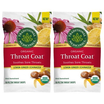 Traditional Medicinals Throat Coat Lemon Ginger Echinacea Lozenges - 2pk/16ct