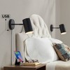 360 Lighting Carla Modern Wall Lamps Set of 2 Black Plug-in 5" Light Fixture with USB Charging Port Cylinder Metal Shade for Bedroom Living Room - 2 of 4