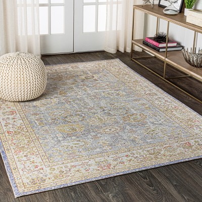 Gray and Ivory Floral Synthetic Rectangular Area Rug, 5 x 8 ft