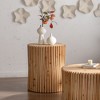 CENGHU Retro Fashion Style Cylindrical Coffee Table with Vertical Texture Relief Design, Nightstand, Side Table for Living Room, Natural, 2PCS - 4 of 4