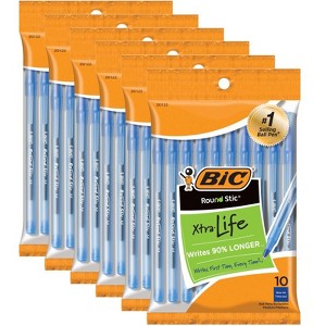 Bic Round Stic Xtra Life Ballpoint Pen, Medium Point (1.0mm), Blue, 10 Per Pack, 6 Packs - 1 of 1