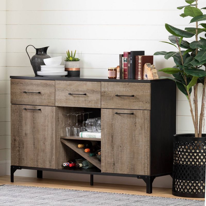 Valet Buffet with Wine Storage Weathered Oak and Black - South Shore, 3 of 12