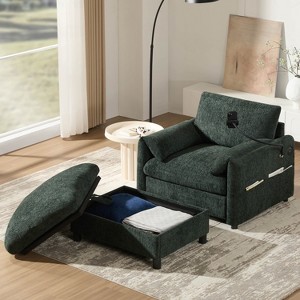 ModernLuxe Single Sofa Chaise Lounge Couch Accent Chair with Storage Ottoman, Adjustable Phone Holder, USB&Type-C Charger, Storage Pockets, Chenille - 1 of 4