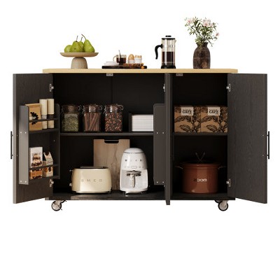 LunaLulinlk 51.2"W Geometric Twill Stripe Textured Design Kitchen Island with Drop Leaf, Farmhouse Kitchen Island on Wheels with Internal Storage Rack