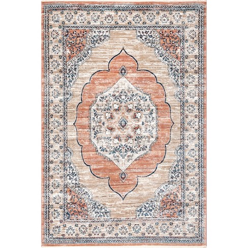 beige croix medallion area rug