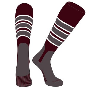 PEAR SOX OTC Baseball Softball Stirrup Socks (C, 7in) Maroon, White, Graphite, GR (S) - 1 of 3