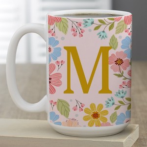 Personalization Mall Flowery Initial Personalized Coffee Mug Gold/Pink - 1 of 1