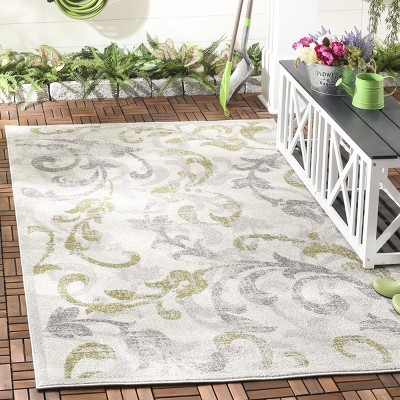 Ivory and Light Grey Floral Scroll Synthetic Area Rug