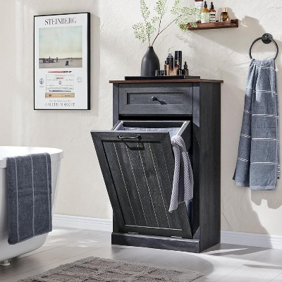 Laundry Hampers with Drawer, 10 Gallon Farmhouse Clothes Hamper, Wood Laundry Table with Laundry Storage Basket for Bathroom
