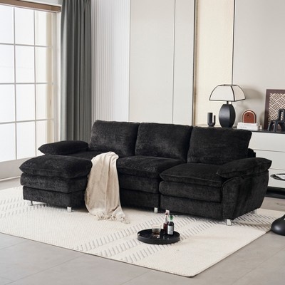 101.6"W Modern Upholstered Sectional Sofa Set, Comfy 3-Seat Sofa Couch with Removable Ottoman and Armrest Pillows 4S - ModernLuxe