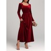 Womens Velvet Midi Dress Slim Square Neck Long Sleeve Solid Color High Waist Dress Flowy Cocktail - 4 of 4