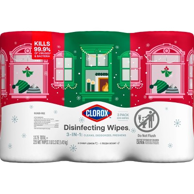 Clorox Fresh Lemon Scented Seasonal Disinfecting Wipes All Purpose Cleaners - 225ct/3pk