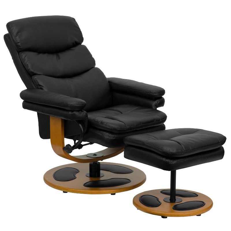 Flash Furniture Contemporary Multi-Position Recliner and Ottoman with Wood Base in Black LeatherSoft, 3 of 8