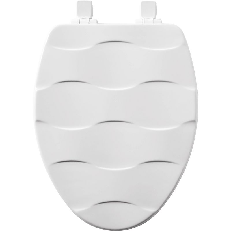 Never Loosens Elongated Sculptured Basket Weave Enameled Wood Toilet Seat with Easy Clean White - Mayfair by Bemis, 3 of 7