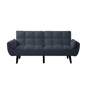 74.5 inch Foam Futon Sofa Bed,Converted Adult Futon Sofa Sleeper with 2 Pillows for Livingroom,Dark Gray - 1 of 4