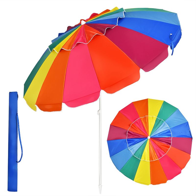 Costway 8 FT Beach Umbrella Outdoor Tilt Sunshade Sand Anchor W/Carry Bag, 1 of 11