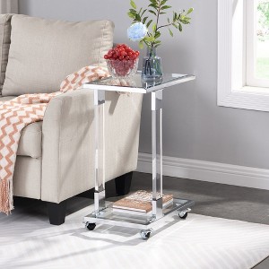 LOVMOR Side Table, Acrylic Sofa Table, Glass Top C Shape Square Table with Metal Base for Living Room, Bedroom - 1 of 4