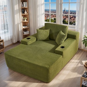 XIZZI 67" Oversized Chaise Lounge Indoor, No Assembly Required, Upholstered Sofa Bed with Throw Pillows & Optional Cup Holder for Extra Comfort - 1 of 4