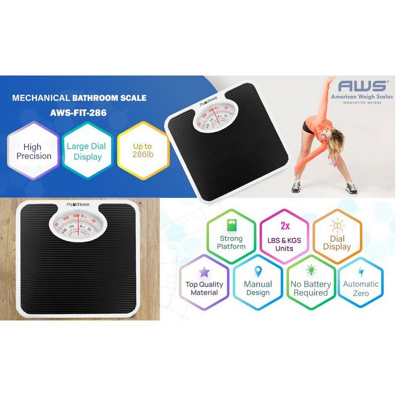 Peachtree Fit Series High Precision & Accuracy Mechanical Bathroom Body Weight Scale 280lb Capacity, 2 of 3