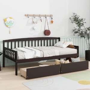 CAVINAS Twin Size Pine Wood Daybed Bed Frame with 2 Storage Drawers & 10 Slat Support,No Box Spring Needed - 1 of 4