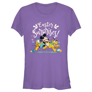 Juniors Womens Mickey & Friends Easter Surprises Mousey and Pluto T-Shirt - 1 of 4